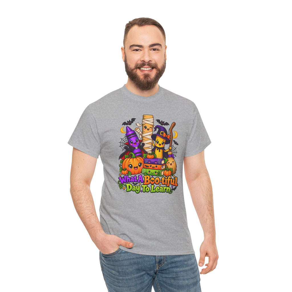 Halloween Teacher Tee — "What A Boo-tiful Day To Learn" Kids' Classroom Shirt