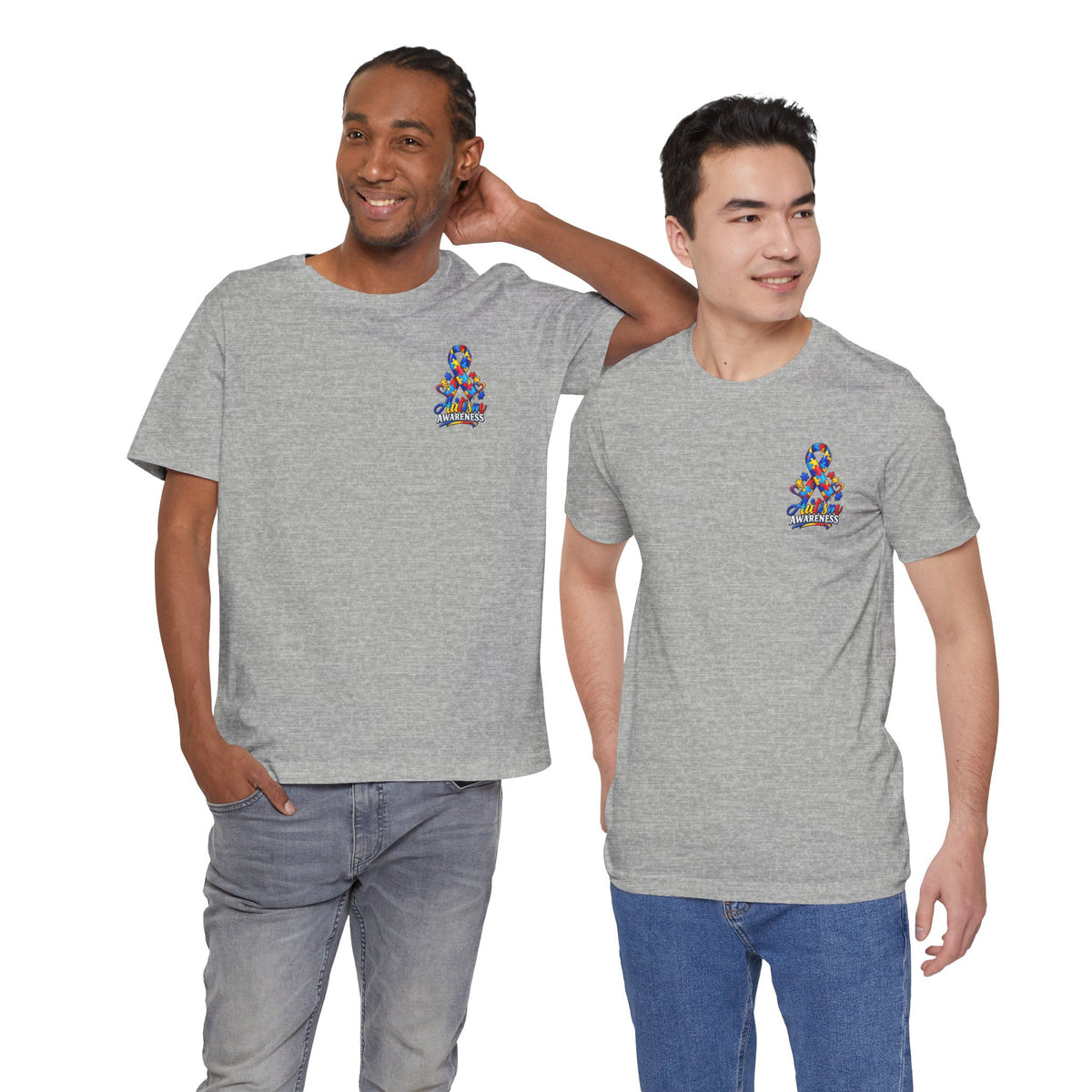 Autism Awareness Ribbon Chest Tee — 'Different, Not Less' Short Sleeve T-Shirt