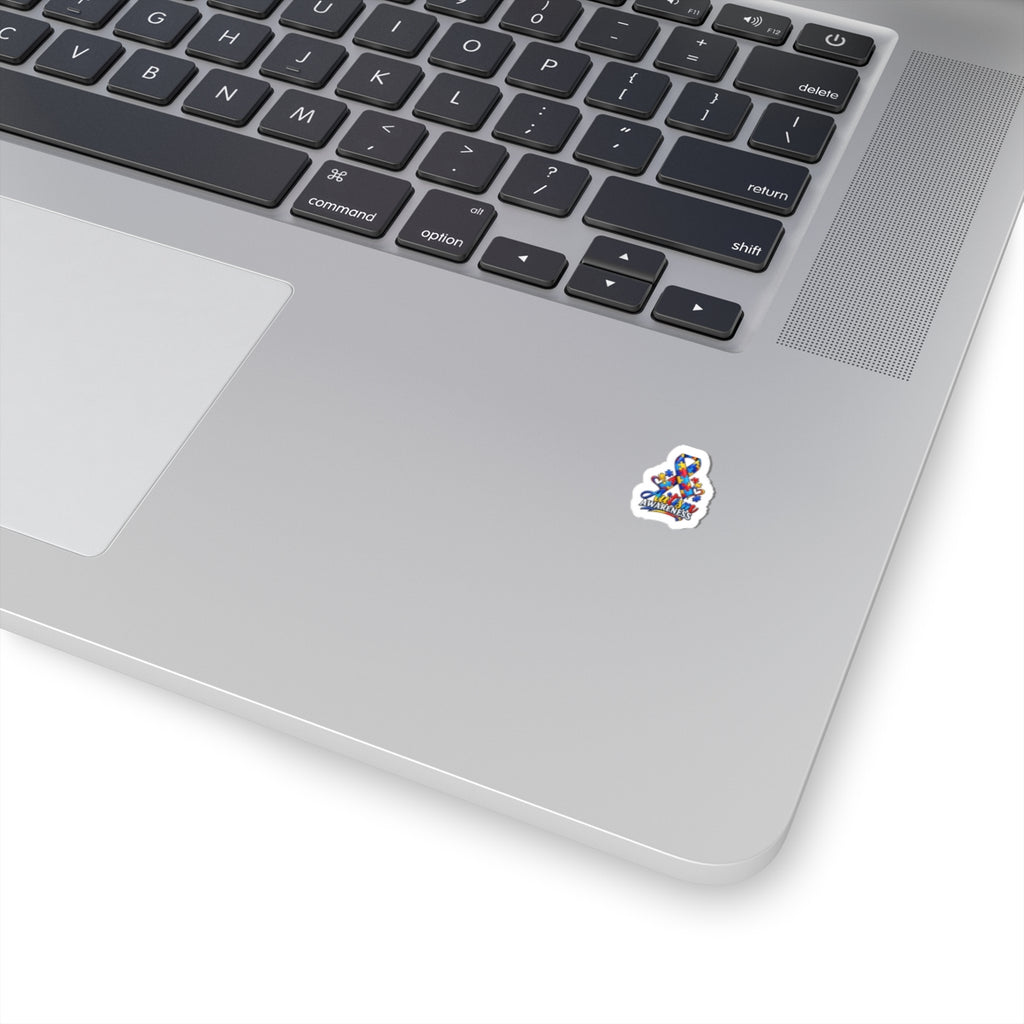 Autism Awareness Ribbon Kiss-Cut Sticker — Colorful Puzzle Heart Support Decal