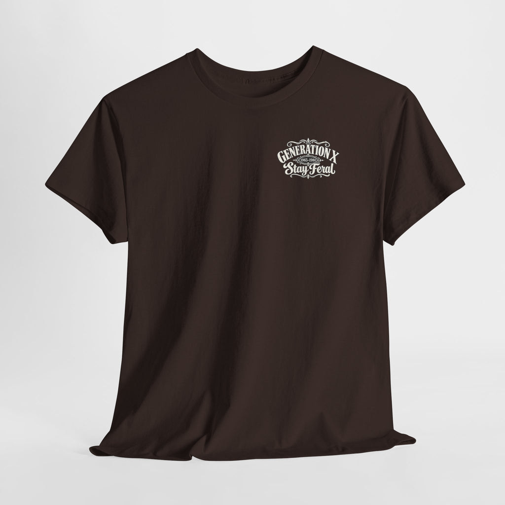 Generation X T‑Shirt — 'Stay Feral' Vintage Whiskey Label Tee (Born 1965–1980)
