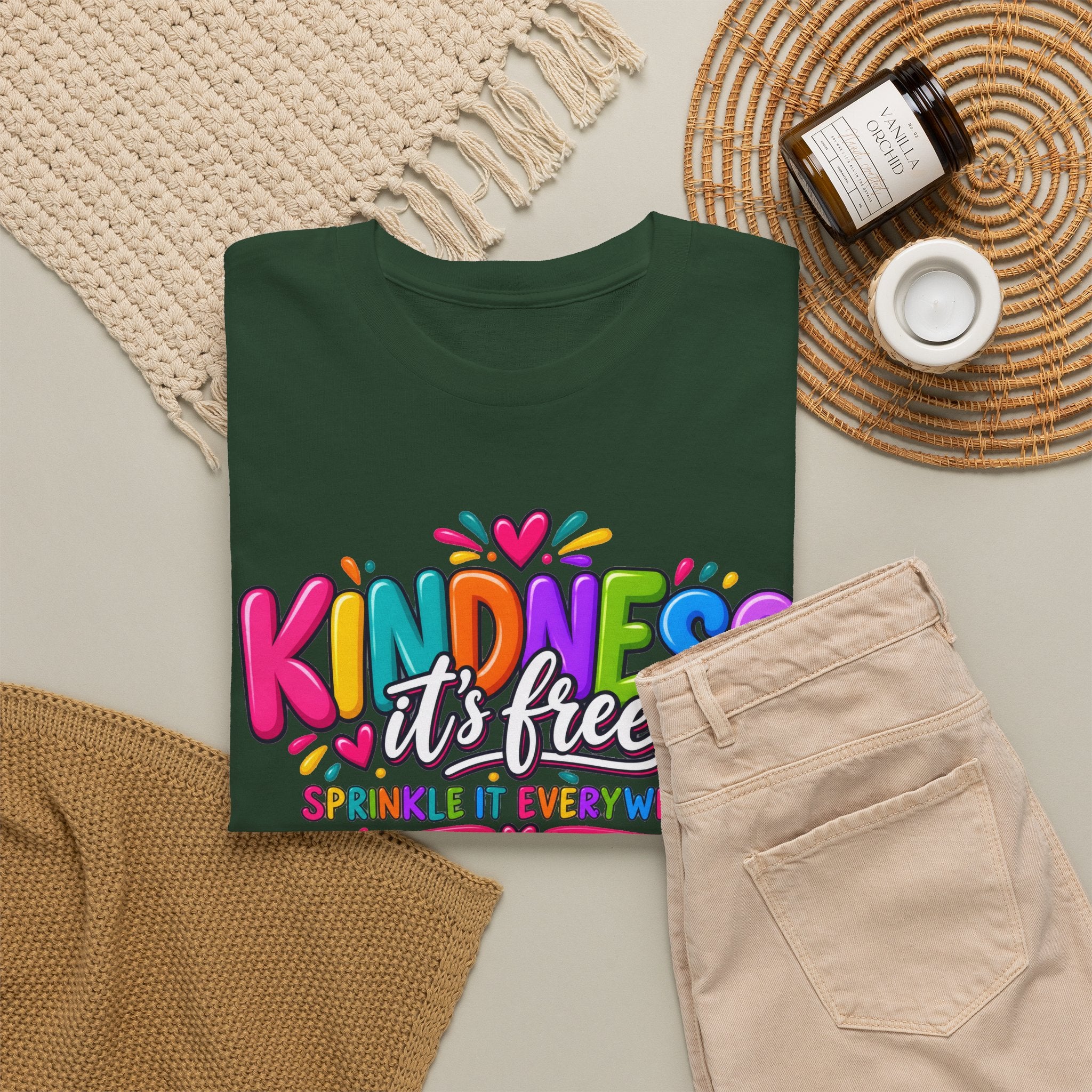 Kindness Is Free Rainbow Tee — Cute Positive Message T-Shirt