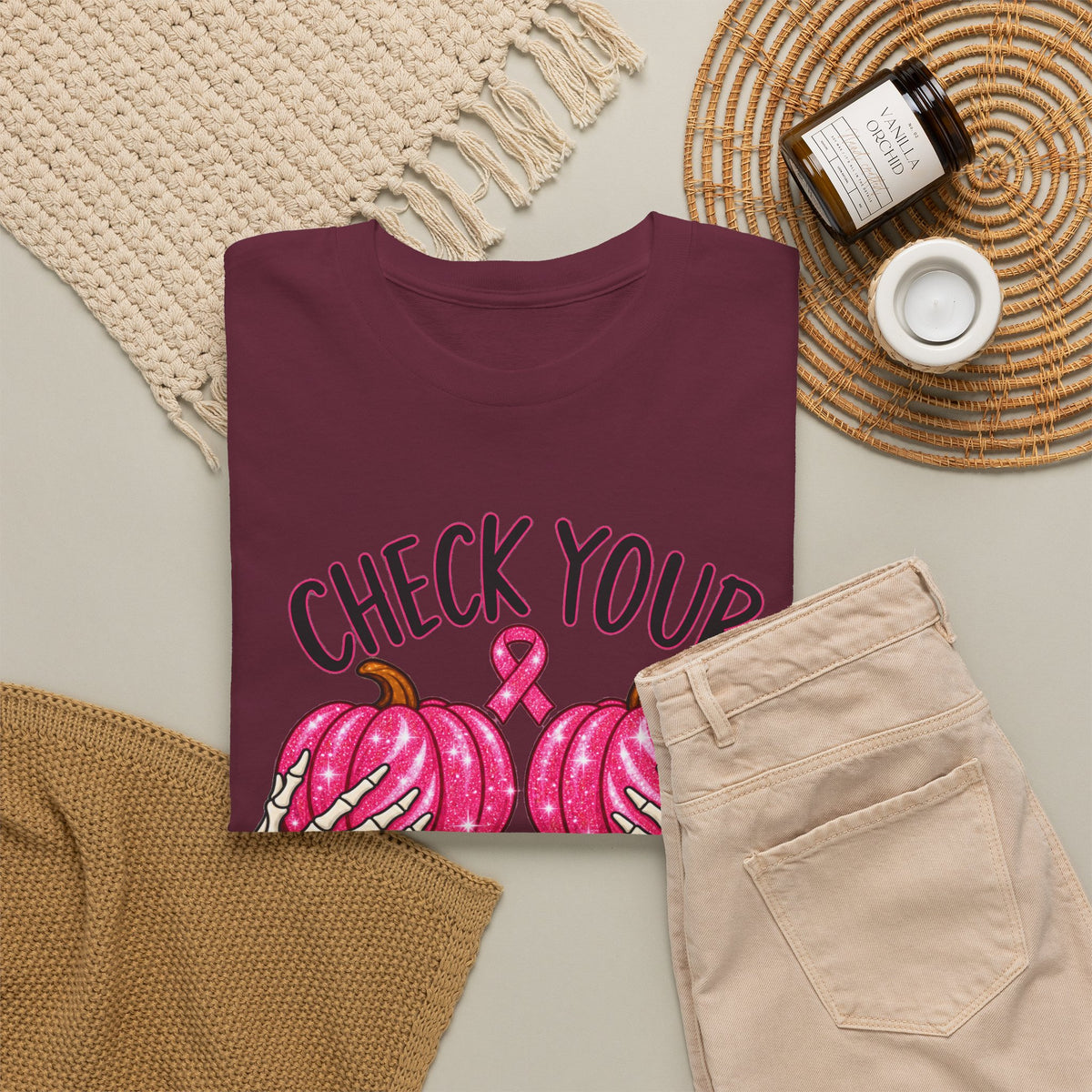 Breast Cancer Awareness T-Shirt — "Check Your Pumpkins for Lumps" Pink Ribbon Tee