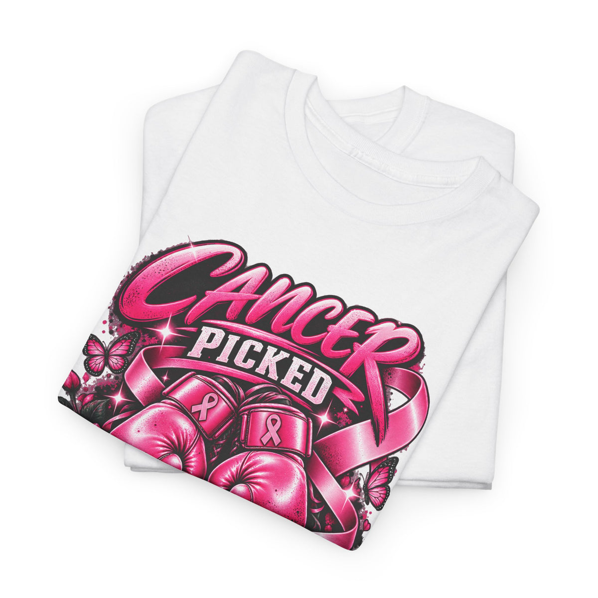 Cancer Picked The Wrong Fighter T-Shirt — Breast Cancer Awareness Support Tee