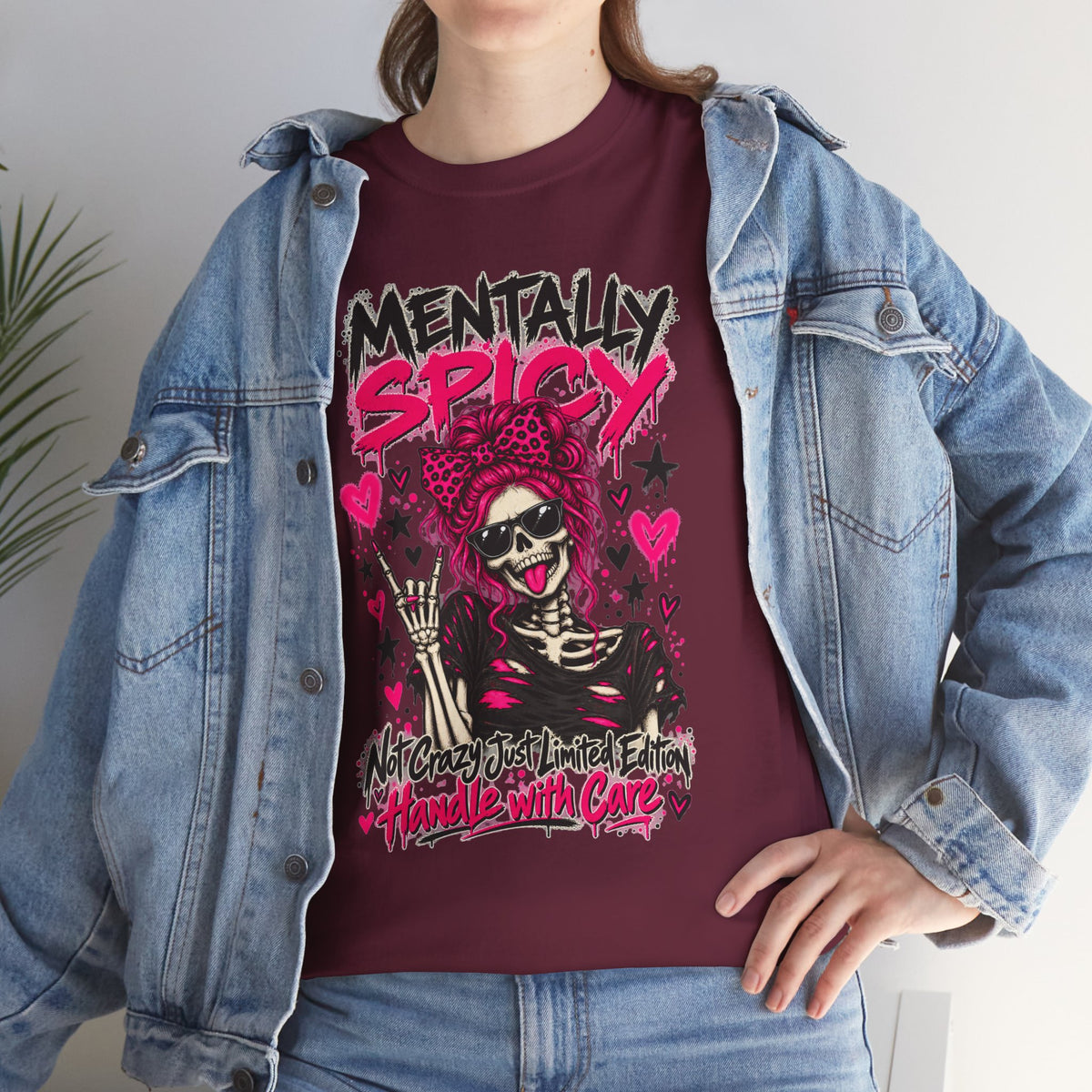 Mentally Spicy Skeleton Graphic T-Shirt