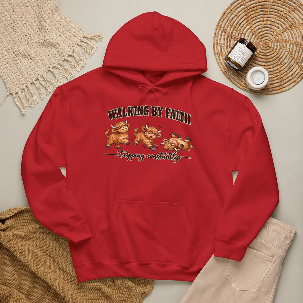 Walking by Faith Christian Highland Cow Hoodie