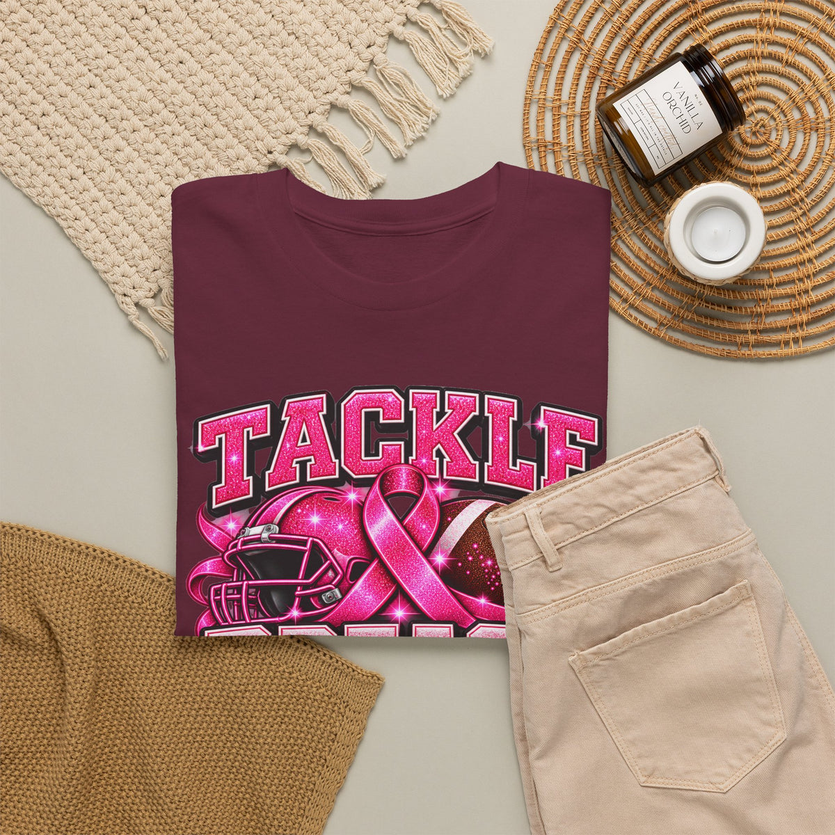 T-Shirt — "Tackle Breast Cancer" Pink Football Awareness Tee