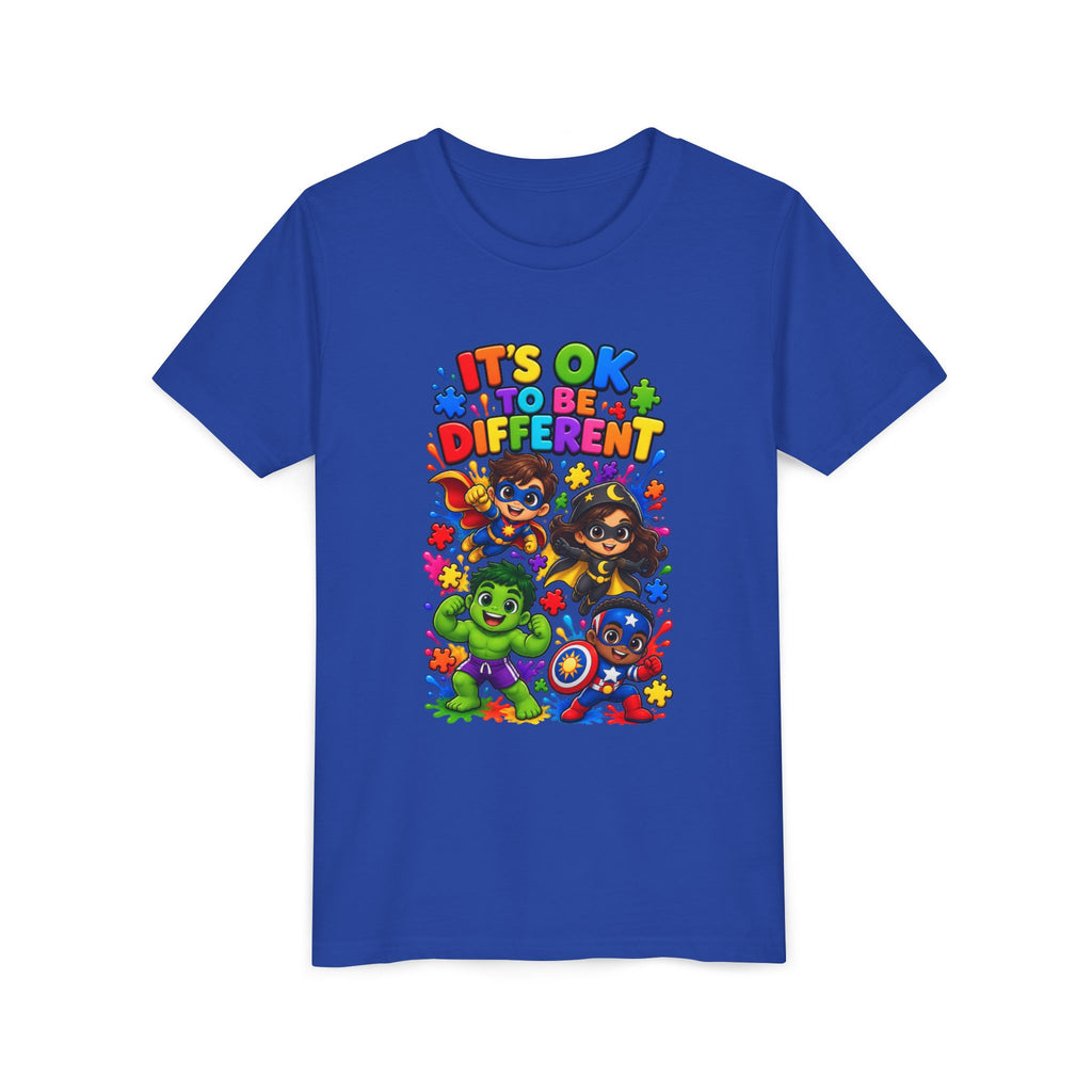 Kids T-Shirt — "It's OK to Be Different" Colorful Superhero Diversity Tee