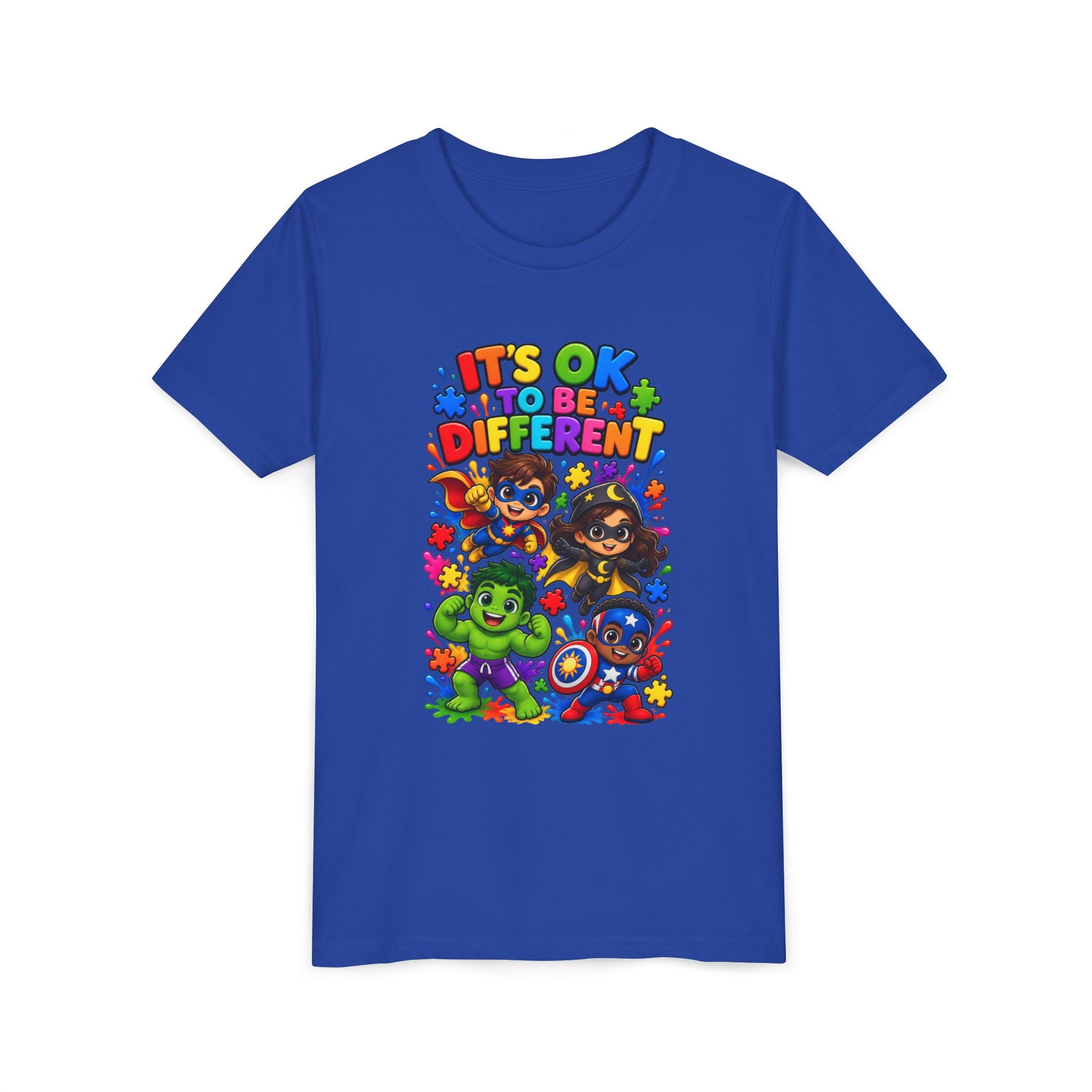 Kids T-Shirt — "It's OK to Be Different" Colorful Superhero Diversity Tee