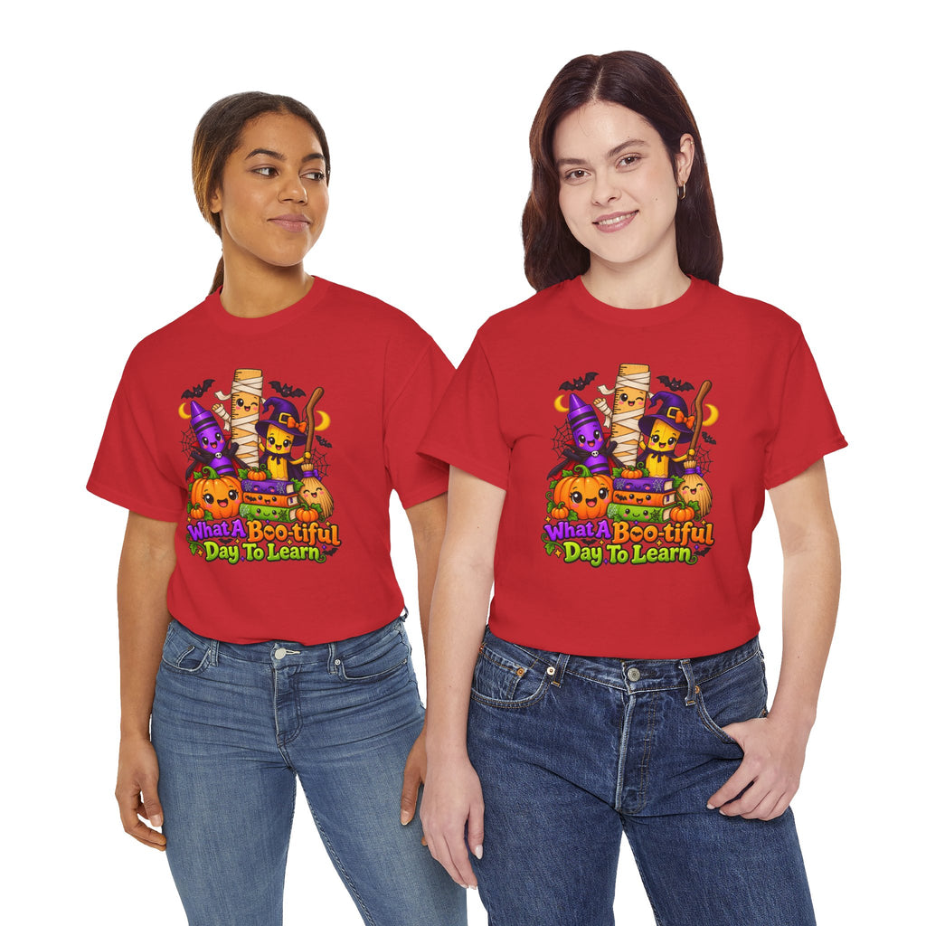 Halloween Teacher Tee — "What A Boo-tiful Day To Learn" Kids' Classroom Shirt