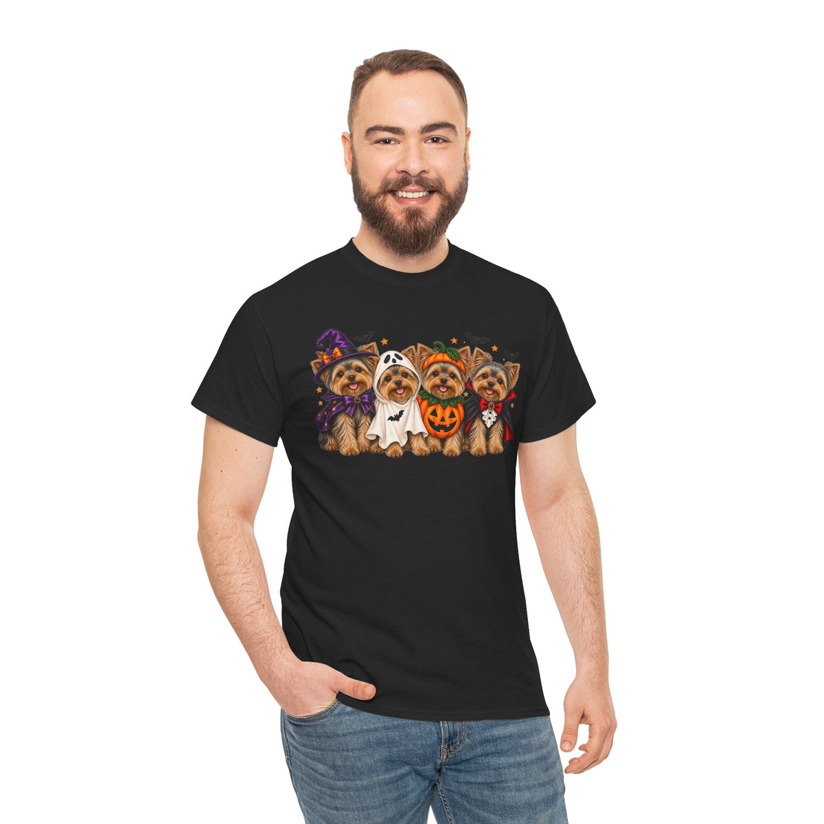 Halloween Yorkie T-Shirt — Cute Yorkies in Costumes (Pumpkin, Ghost, Witch, Vampire)