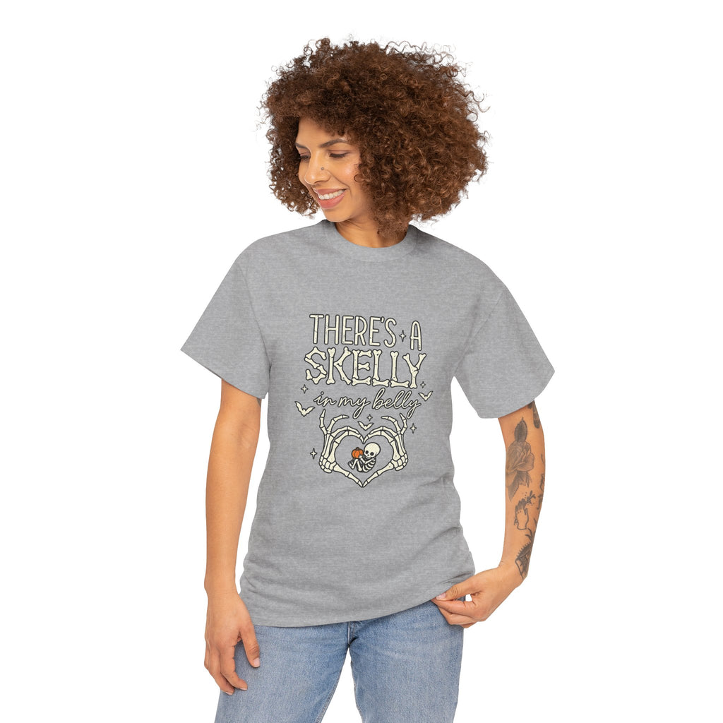 Skeleton Heart T‑Shirt — "There's a Skelly in My Belly" Cute Halloween Tee