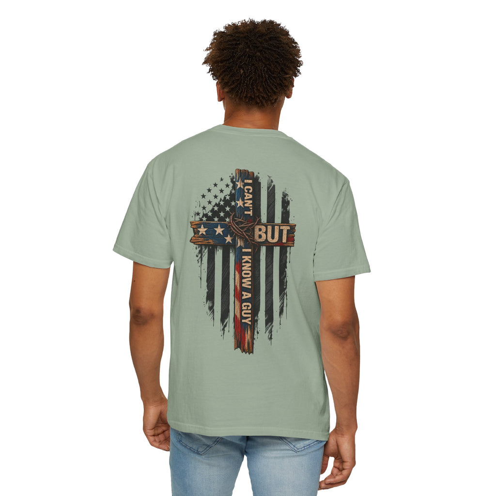 T-Shirt — 'I Can't But I Know A Guy' American Flag Cross Graphic
