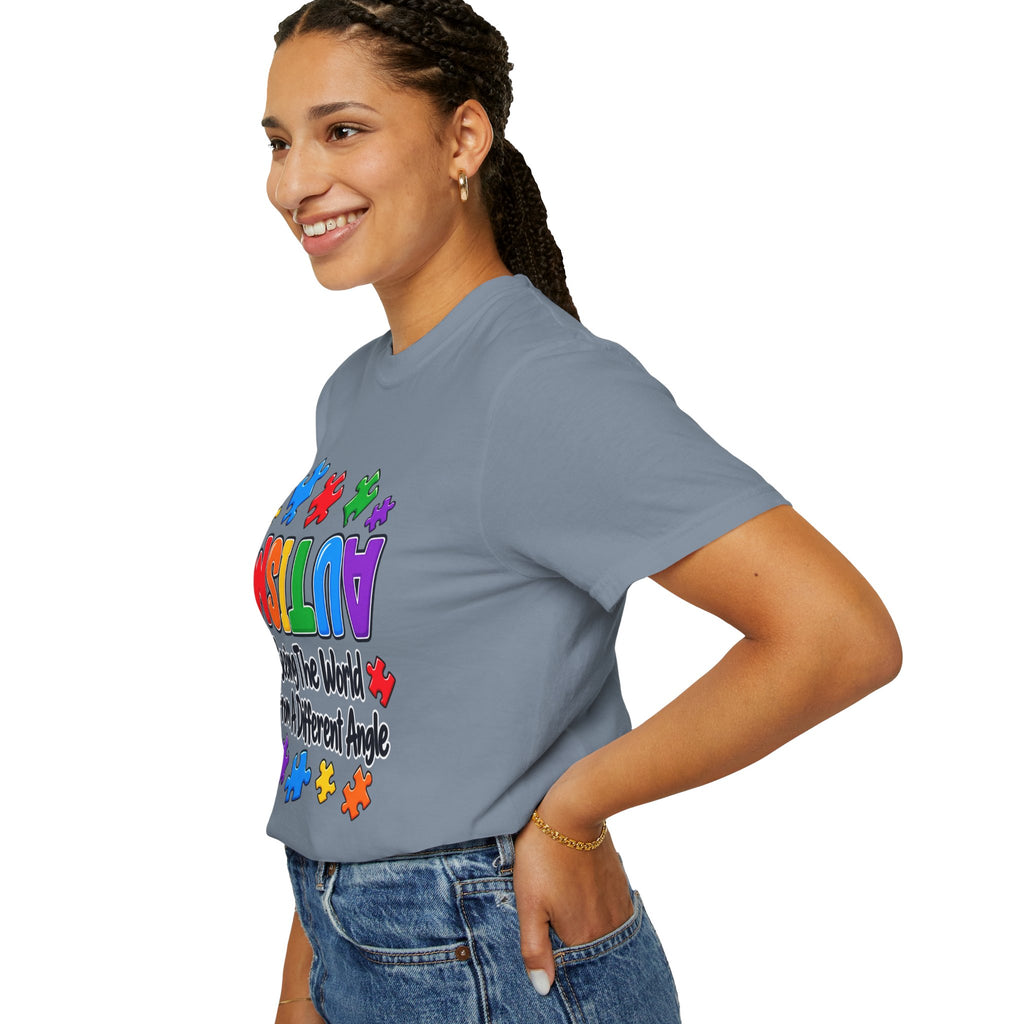 Autism Awareness T-Shirt — "Seeing the World From a Different Angle" Puzzle Design