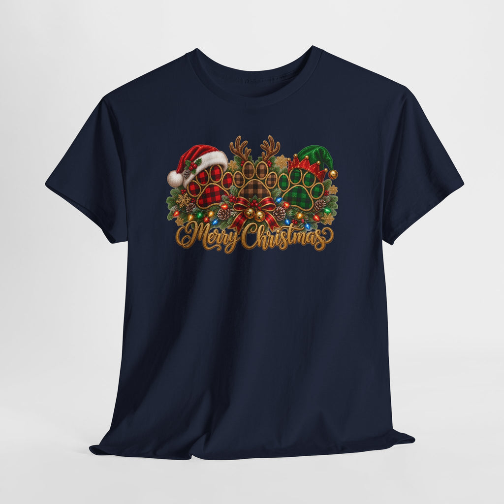 Merry Christmas Paw Prints Holiday Graphic Tee