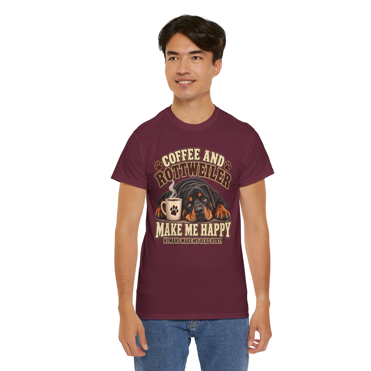 Coffee and Rottweiler Tee — "Coffee and Rottweiler Make Me Happy" Dog Lover Shirt