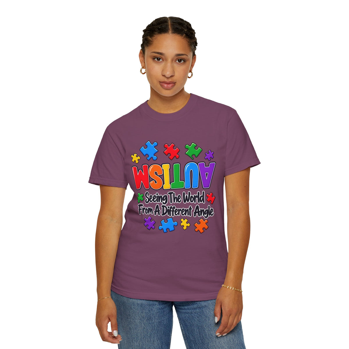 Autism Awareness T-Shirt — "Seeing the World From a Different Angle" Puzzle Design