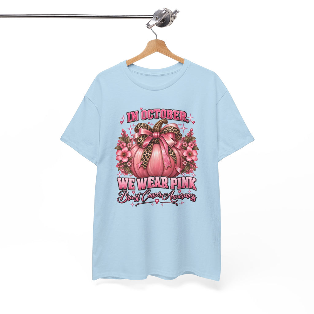 Breast Cancer Awareness T-Shirt — "In October We Wear Pink" Pumpkin Design
