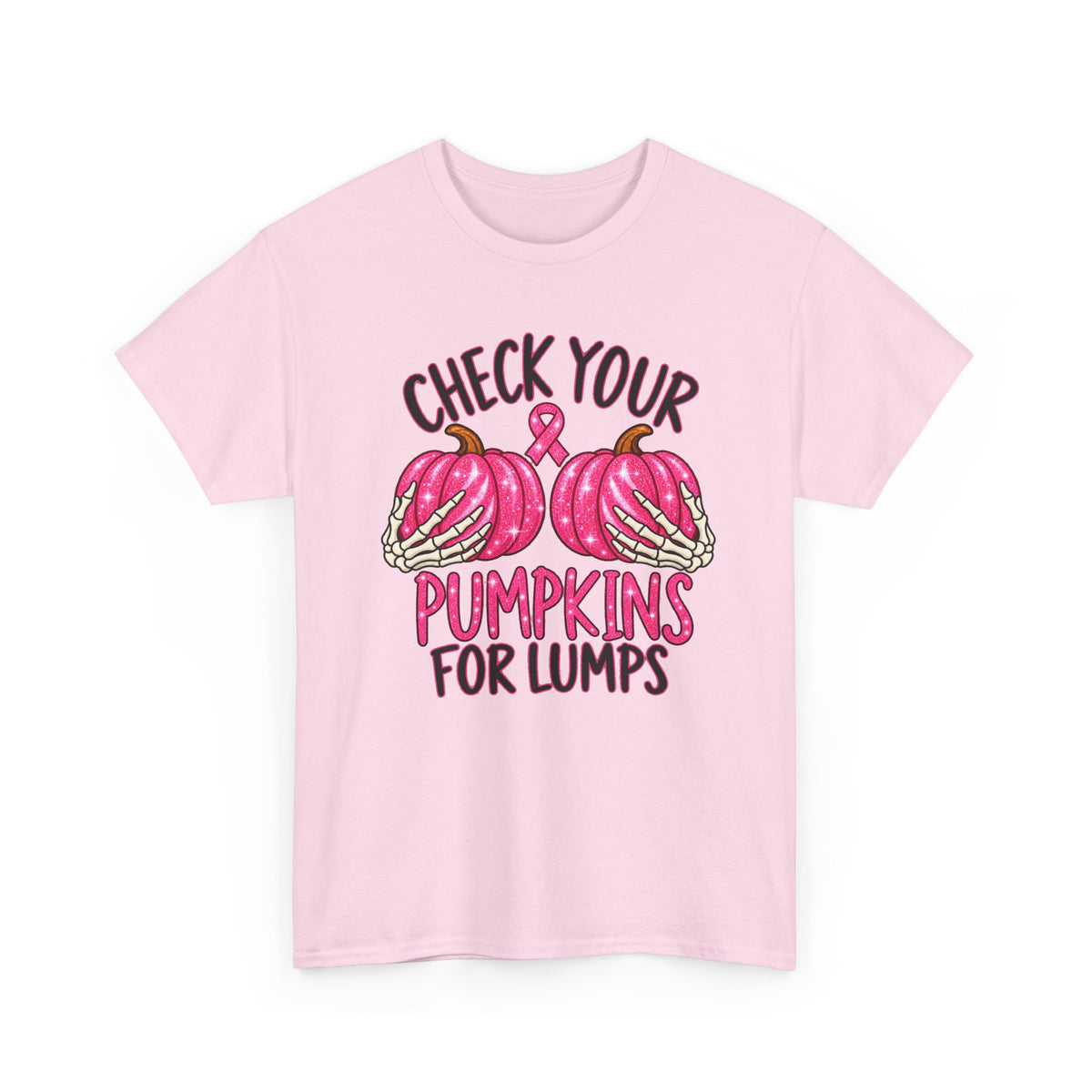Breast Cancer Awareness T-Shirt — "Check Your Pumpkins for Lumps" Pink Ribbon Tee