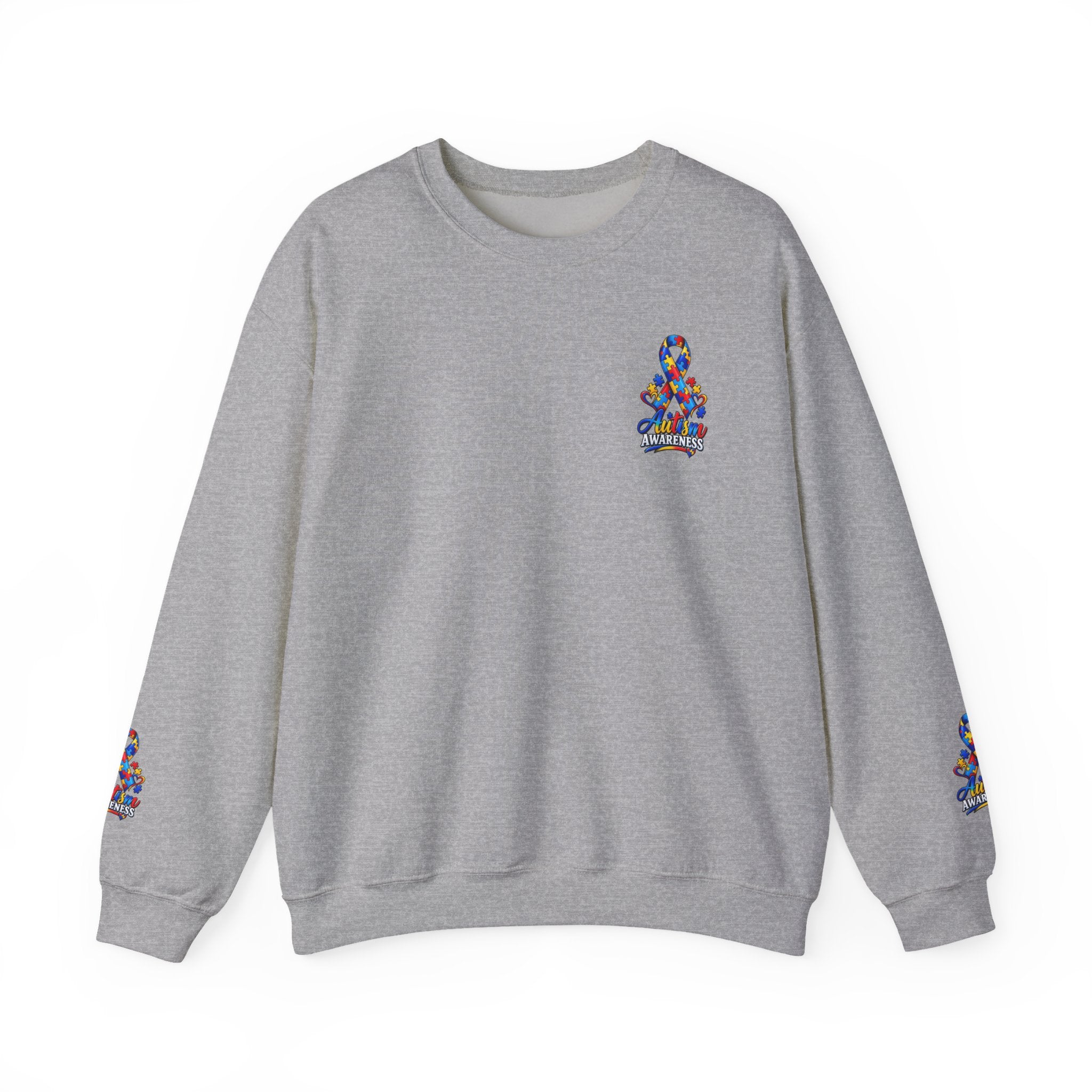Autism Awareness Crewneck Sweatshirt — "Color Outside the Lines" Puzzle Ribbon Design