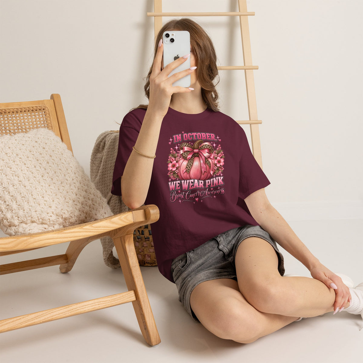 Breast Cancer Awareness T-Shirt — "In October We Wear Pink" Pumpkin Design
