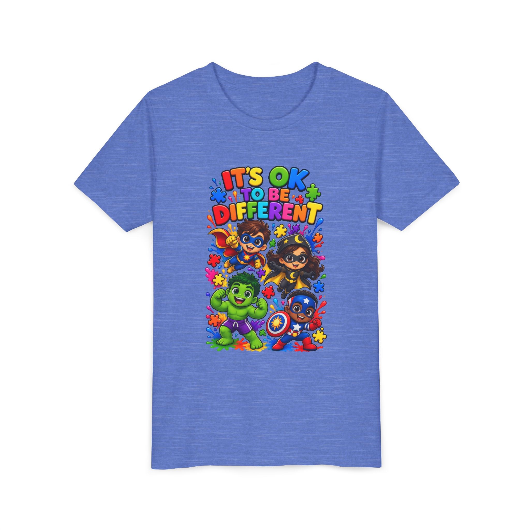 Kids T-Shirt — "It's OK to Be Different" Colorful Superhero Diversity Tee