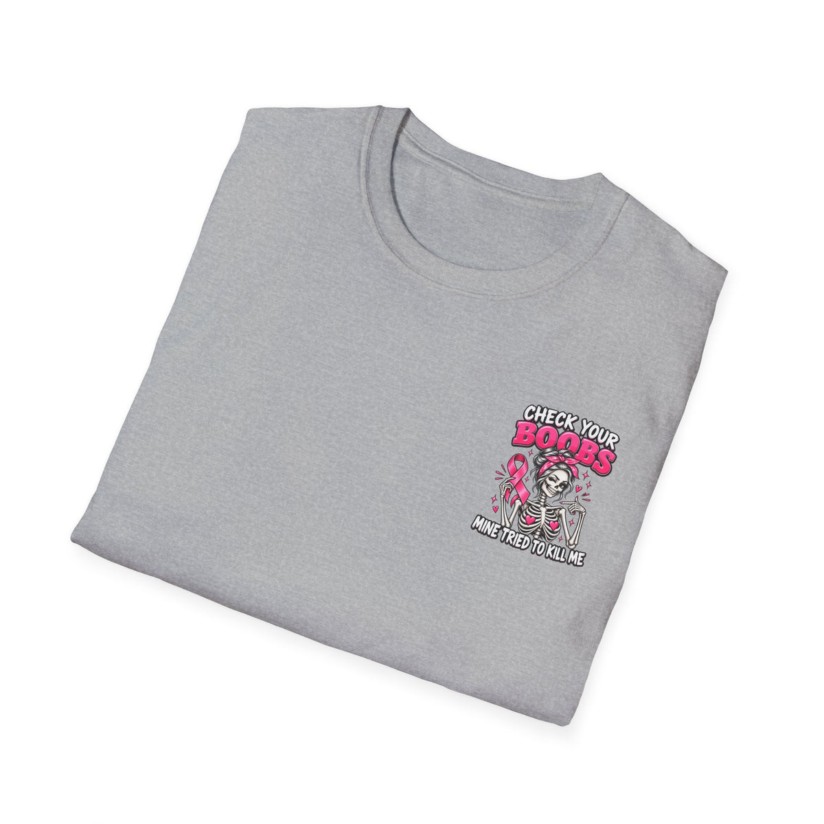 Breast Cancer Awareness T-Shirt — “Check Your Boobs, Mine Tried to Kill Me” Graphic Tee