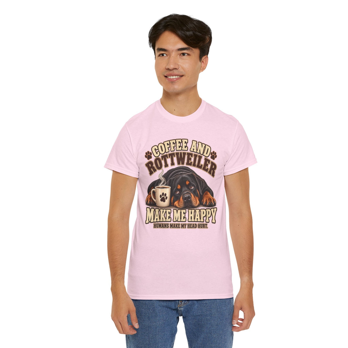 Coffee and Rottweiler Tee — "Coffee and Rottweiler Make Me Happy" Dog Lover Shirt
