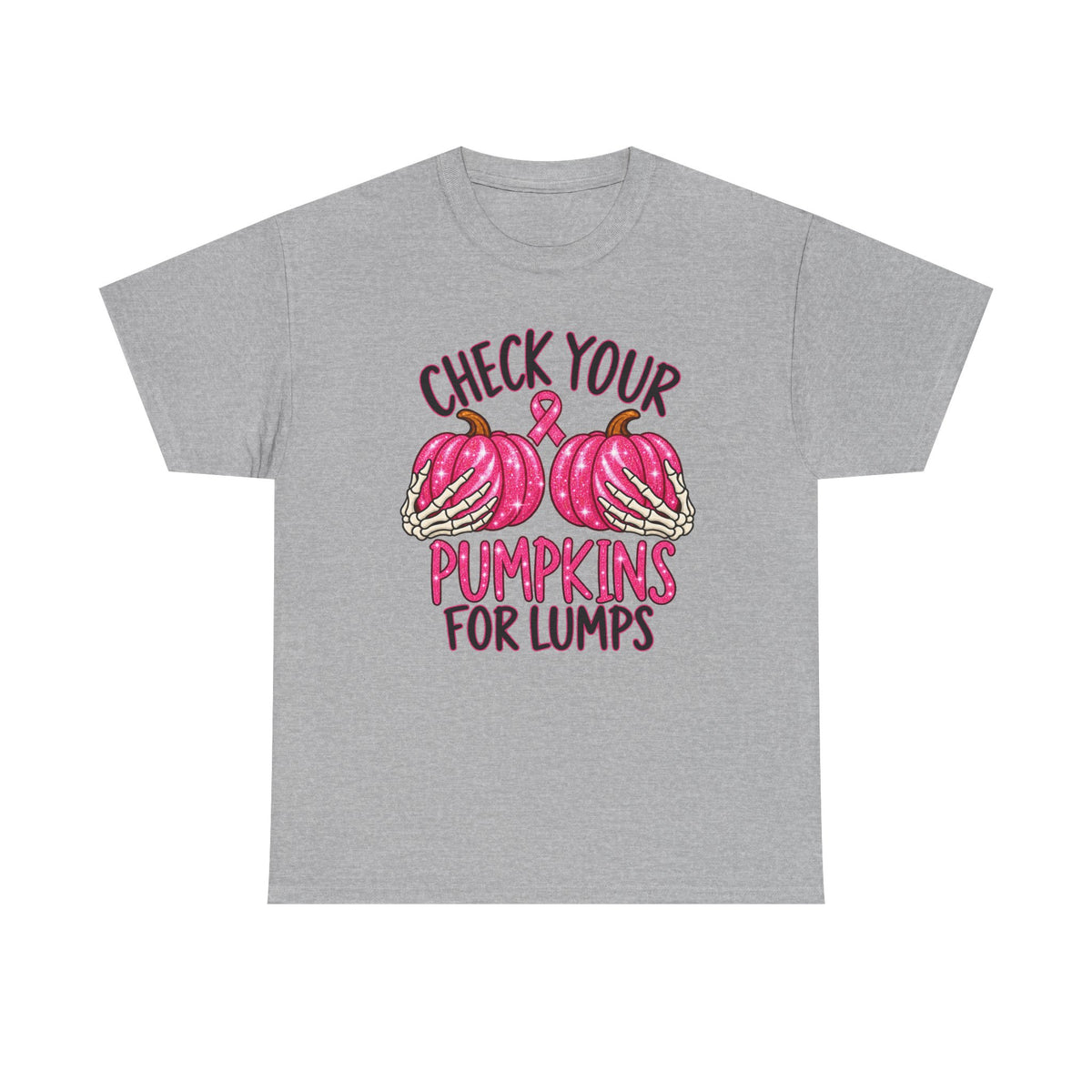 Breast Cancer Awareness T-Shirt — "Check Your Pumpkins for Lumps" Pink Ribbon Tee