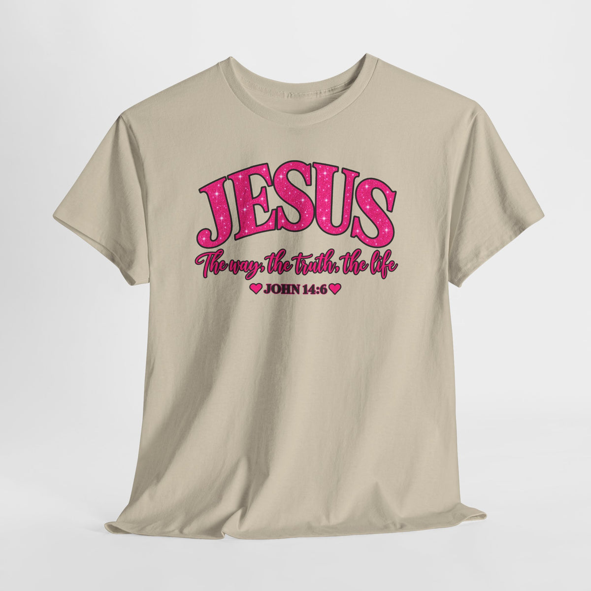 Christian T-Shirt — "JESUS The way, the truth, the life" (John 14:6) Pink Vintage Script