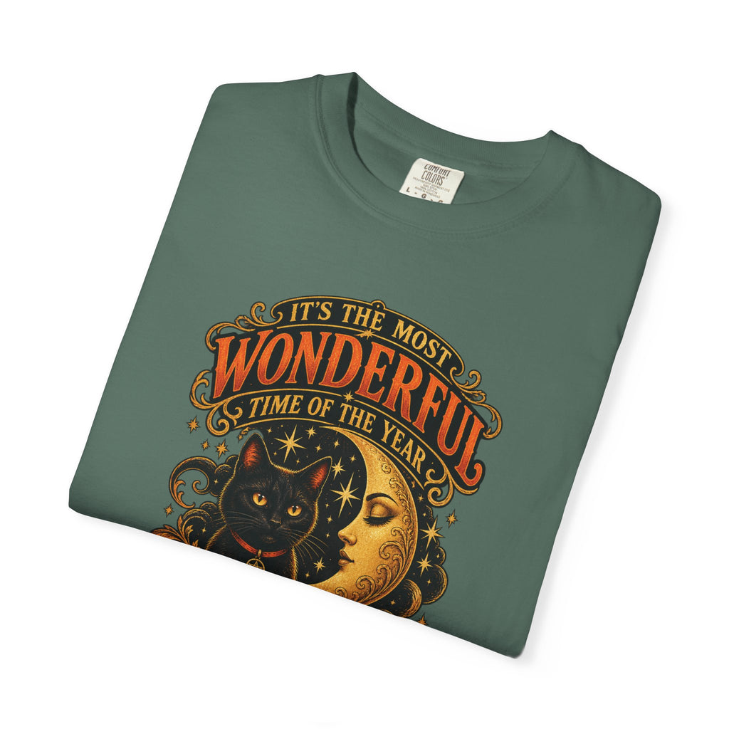 T-Shirt — "It's the Most Wonderful Time of the Year" Halloween Black Cat & Pumpkin
