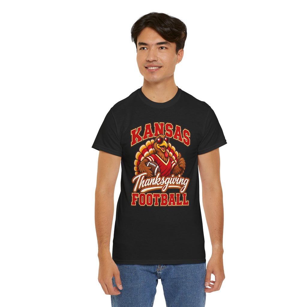Kansas Thanksgiving Football T‑Shirt — Turkey Mascot Holiday Game Tee
