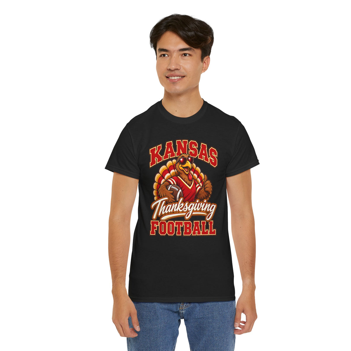Kansas Thanksgiving Football T‑Shirt — Turkey Mascot Holiday Game Tee