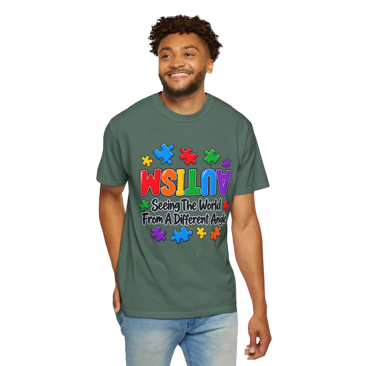 Autism Awareness T-Shirt — "Seeing the World From a Different Angle" Puzzle Design