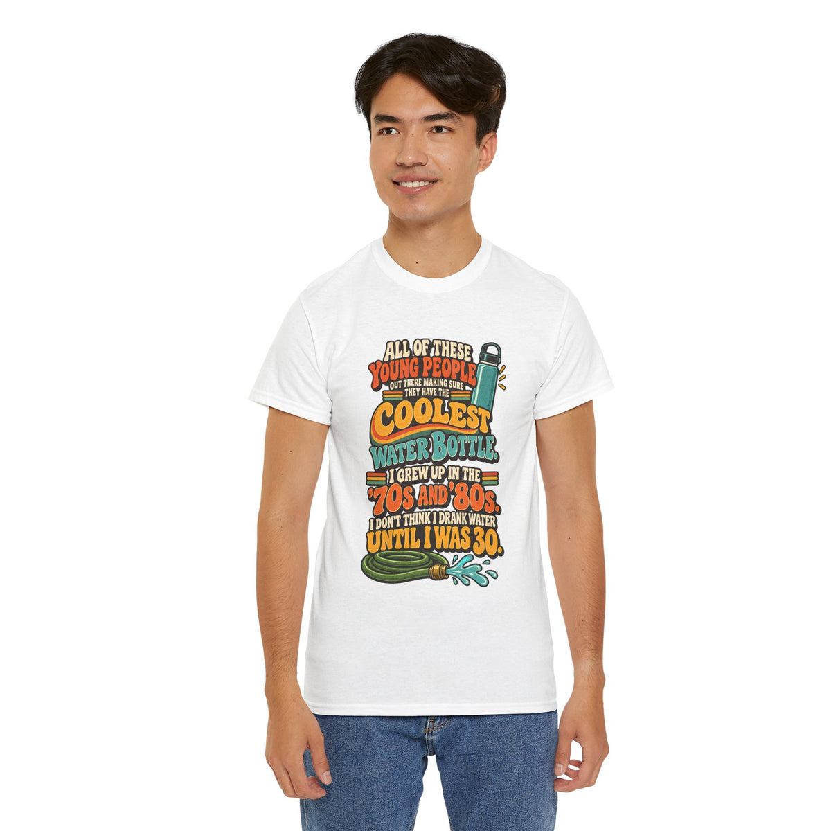 Retro 70s-80s Funny Water Bottle Tee — "Coolest Water Bottle" Graphic T-Shirt