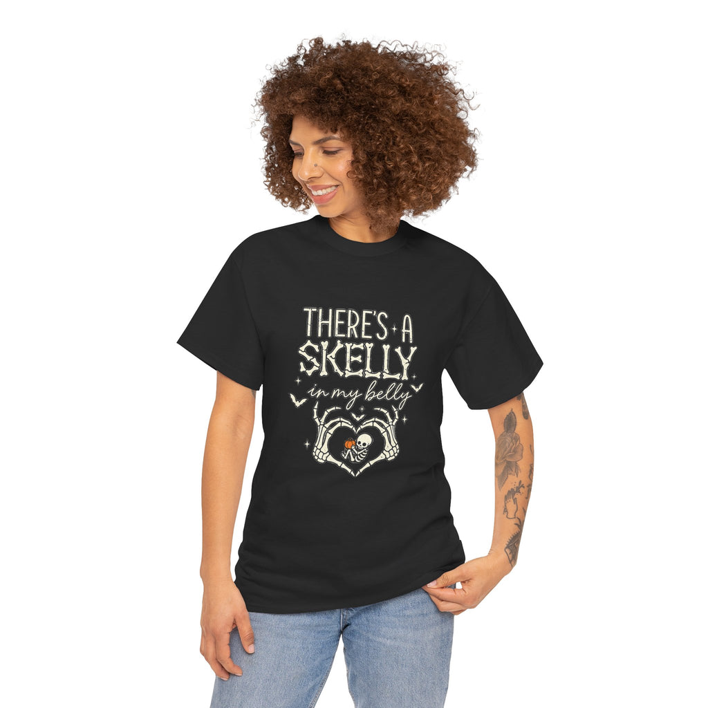 Skeleton Heart T‑Shirt — "There's a Skelly in My Belly" Cute Halloween Tee