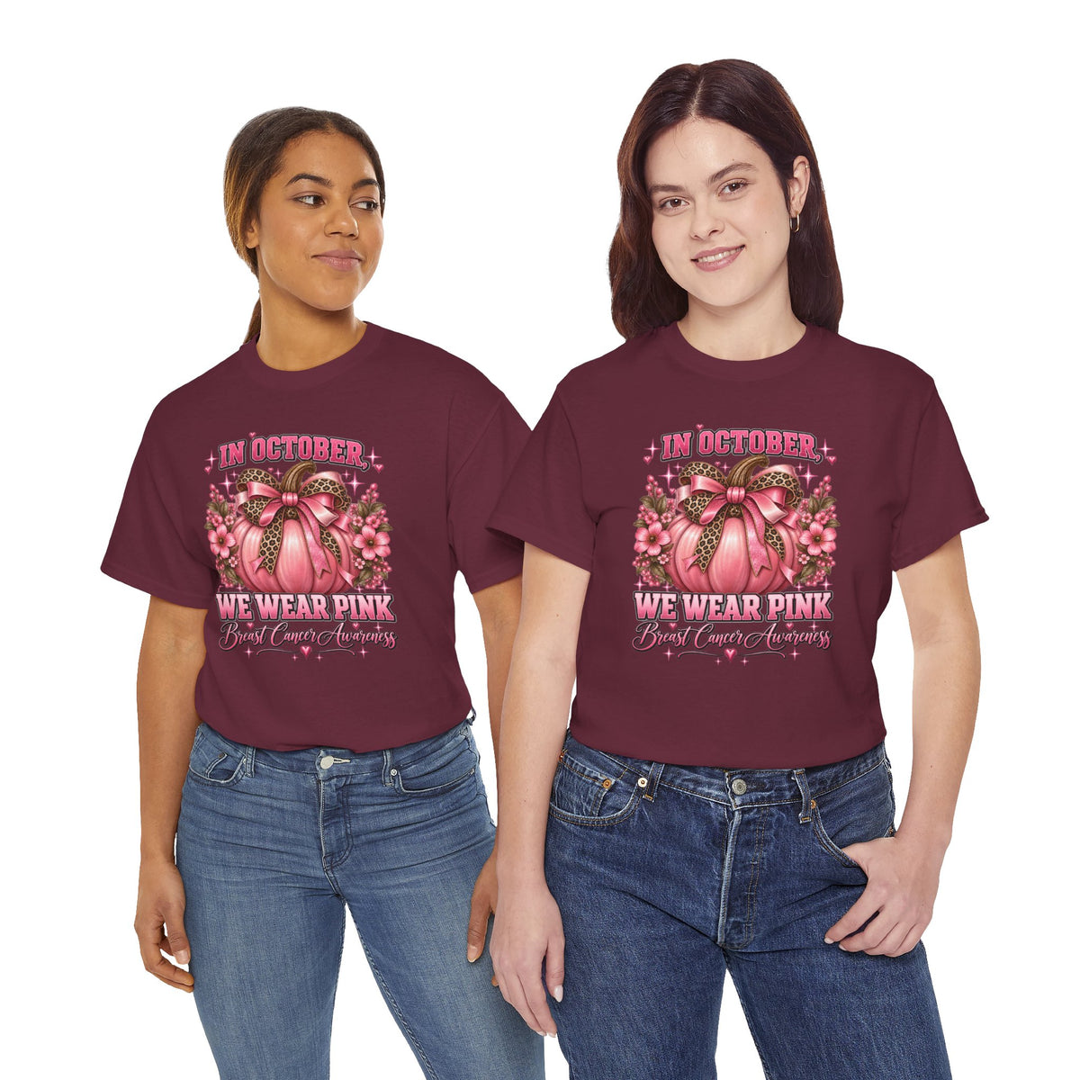 Breast Cancer Awareness T-Shirt — "In October We Wear Pink" Pumpkin Design