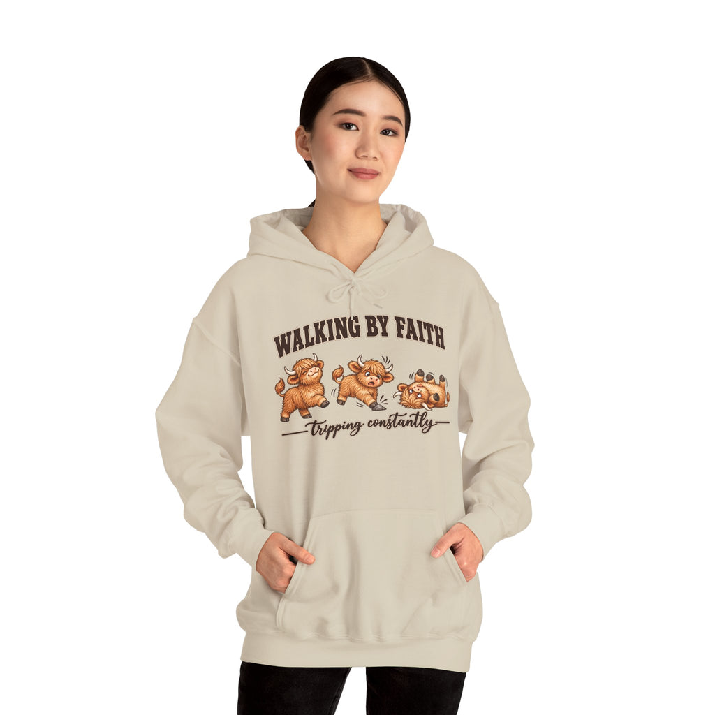 Walking by Faith Christian Highland Cow Hoodie