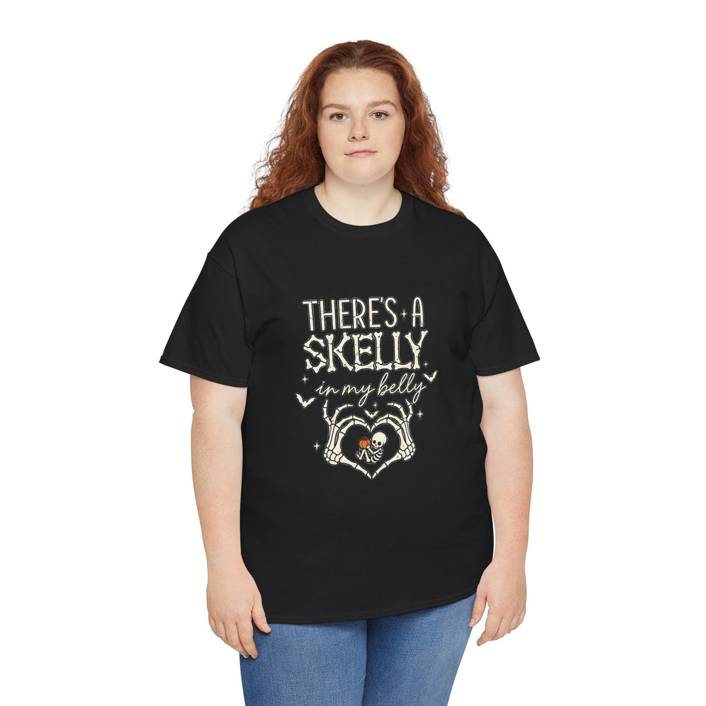 Skeleton Heart T‑Shirt — "There's a Skelly in My Belly" Cute Halloween Tee