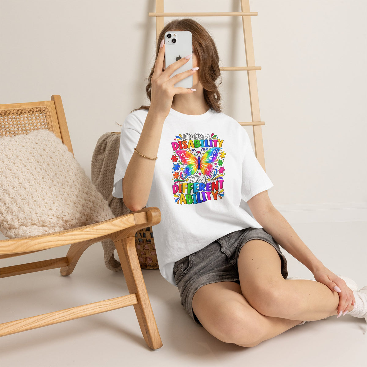T-Shirt — "It's Not a Disability, It's a Different Ability" Rainbow Butterfly Awareness Tee