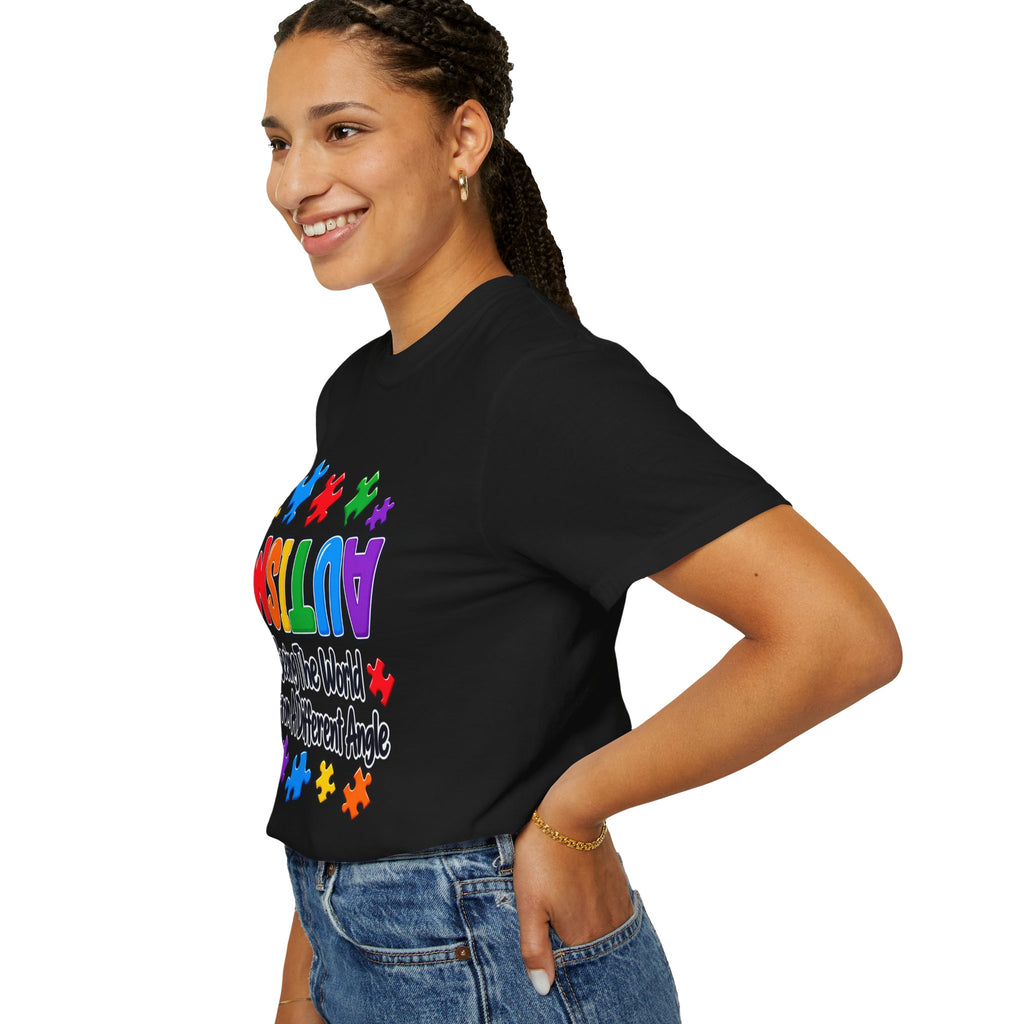 Autism Awareness T-Shirt — "Seeing the World From a Different Angle" Puzzle Design