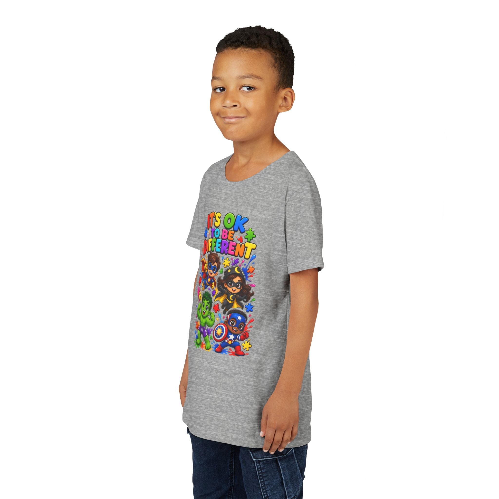 Kids T-Shirt — "It's OK to Be Different" Colorful Superhero Diversity Tee