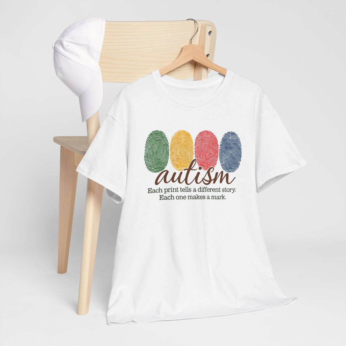 Autism Awareness T-Shirt — "Each Print Tells a Different Story" Colorful Fingerprint Tee