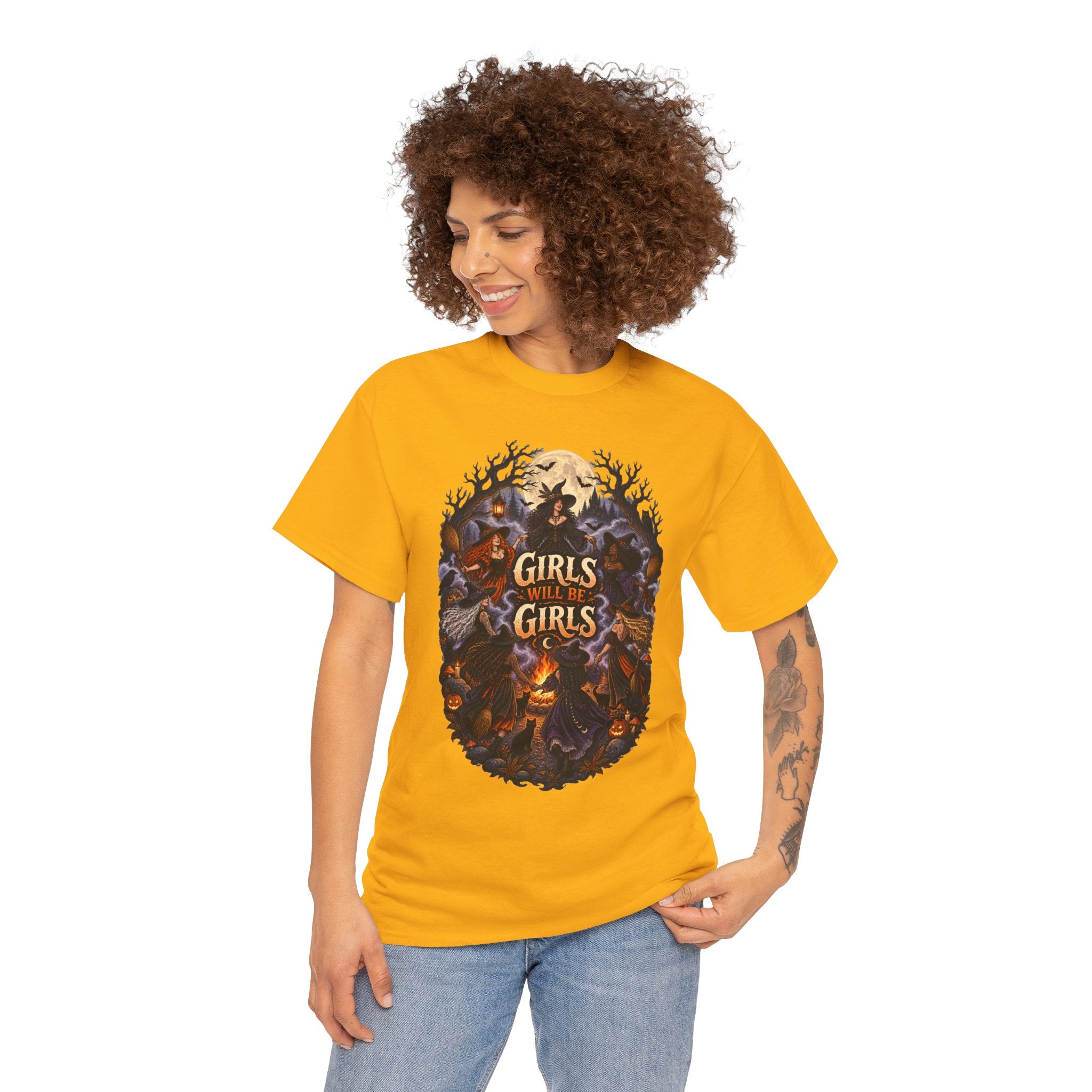 Girls Will Be Girls T-Shirt — Witchy Campfire Illustration Tee