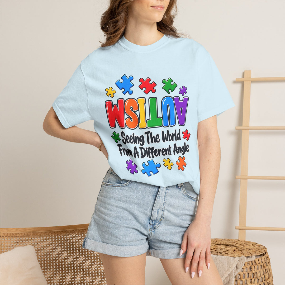 Autism Awareness T-Shirt — "Seeing the World From a Different Angle" Puzzle Design