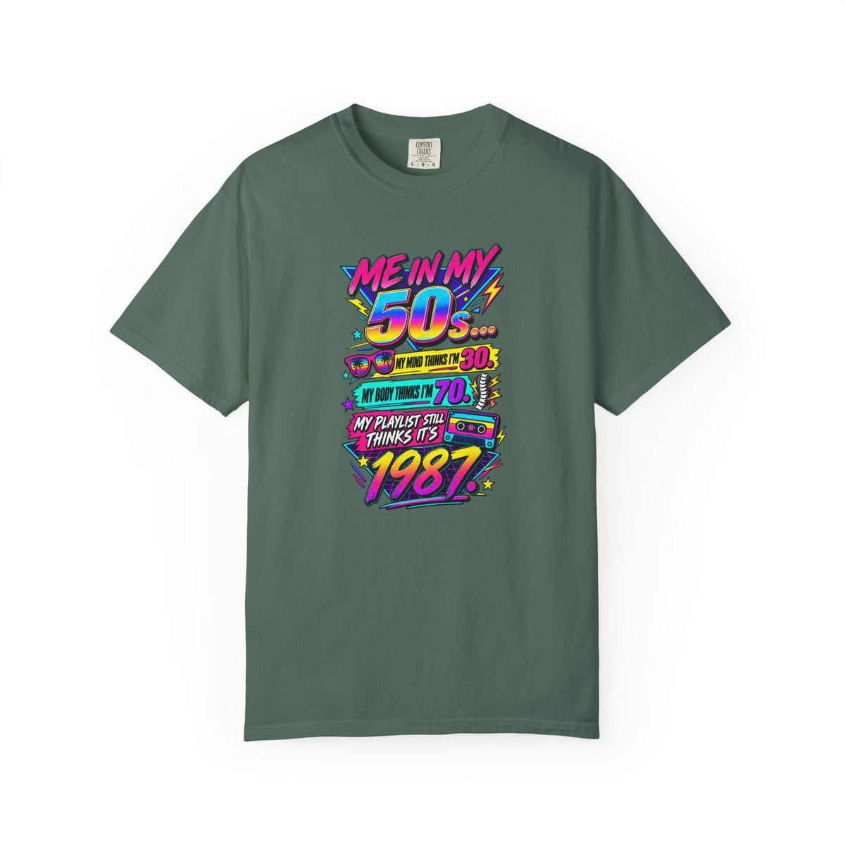 50th Birthday T-Shirt — "Me in My 50s... My Playlist Still Thinks It’s 1987" Retro Graphic Tee