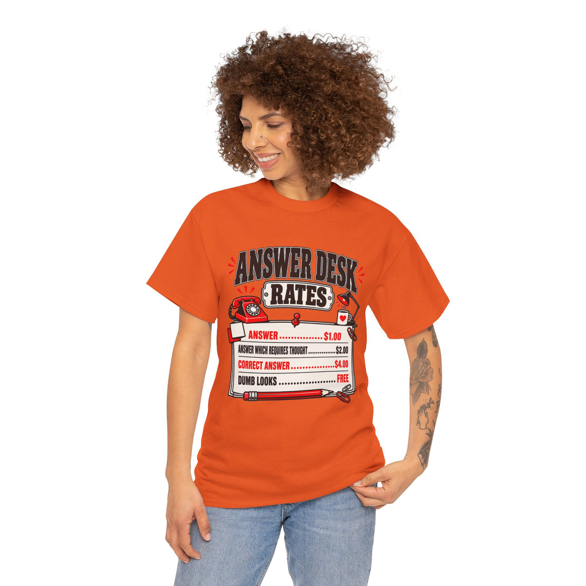 Answer Desk Rates T-Shirt — Funny Help Desk IT Support Tee ("Answer 1.00, Correct Answer 4.00")