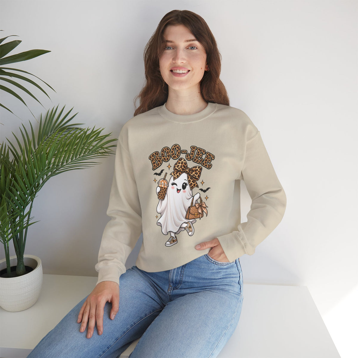 Ghost Trick Crewneck Sweatshirt — "Boo-tiful" Leopard Halloween Ghost Design