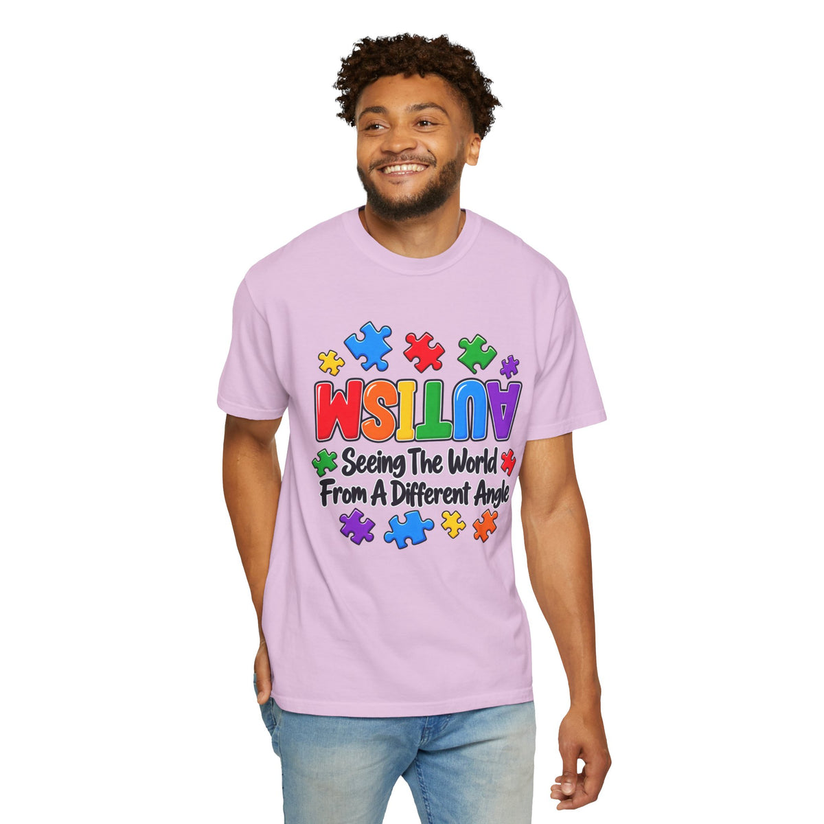 Autism Awareness T-Shirt — "Seeing the World From a Different Angle" Puzzle Design