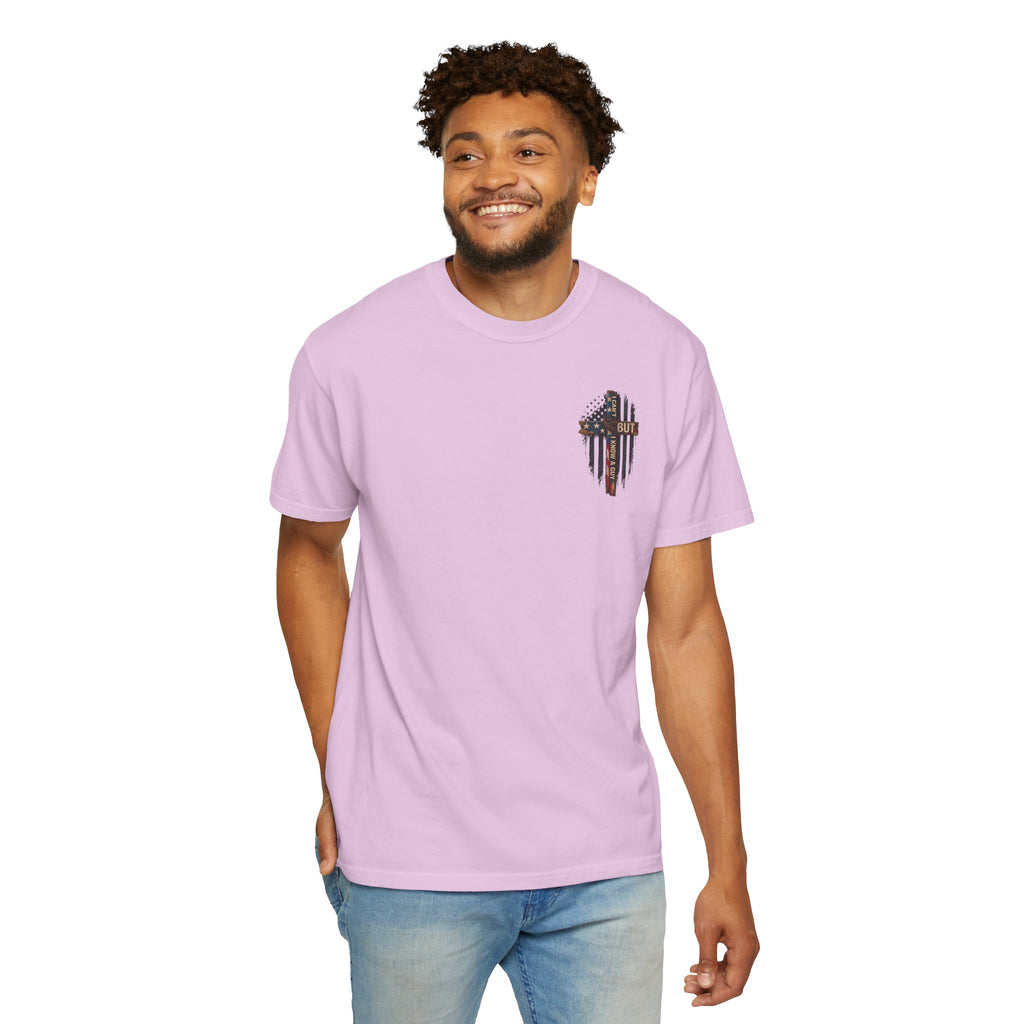 T-Shirt — 'I Can't But I Know A Guy' American Flag Cross Graphic