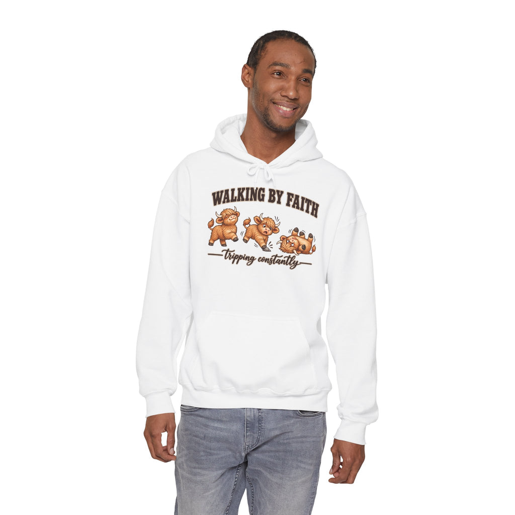 Walking by Faith Christian Highland Cow Hoodie